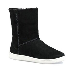 UGG Mika Faux Shearling Cuff Suede Boots Ankle Booties Black Logo Size‎ 8